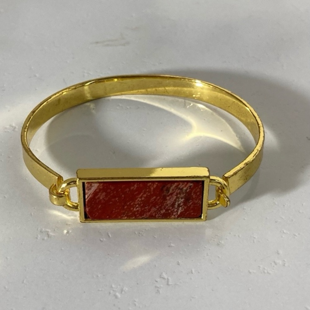 Massimo Dutti Bangle Bracelet with Red Agate Stone Accent EUC